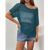 Zeagoo Short Sleeve Crochet Sweater Lightweight Summer Tops Beach Cover Ups(Lake Blue)