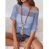 Zeagoo Short Sleeve Crochet Sweater Lightweight Summer Tops Beach Cover Ups(Light Blue)