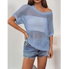 Zeagoo Short Sleeve Crochet Sweater Lightweight Summer Tops Beach Cover Ups(Light Blue)