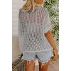 Zeagoo Short Sleeve Crochet Sweater Lightweight Summer Tops Beach Cover Ups(Light Grey)