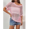 Zeagoo Short Sleeve Crochet Sweater Lightweight Summer Tops Beach Cover Ups(Light Pink)