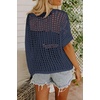 Zeagoo Short Sleeve Crochet Sweater Lightweight Summer Tops Beach Cover Ups(Navy Blue)