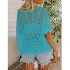 Zeagoo Short Sleeve Crochet Sweater Lightweight Summer Tops Beach Cover Ups(Peacock Blue)