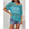 Zeagoo Short Sleeve Crochet Sweater Lightweight Summer Tops Beach Cover Ups(Peacock Blue)