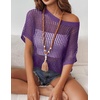 Zeagoo Short Sleeve Crochet Sweater Lightweight Summer Tops Beach Cover Ups(Purple)
