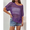 Zeagoo Short Sleeve Crochet Sweater Lightweight Summer Tops Beach Cover Ups(Purple)