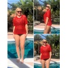 Zeagoo Short Sleeve Crochet Sweater Lightweight Summer Tops Beach Cover Ups(Red)