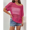 Zeagoo Short Sleeve Crochet Sweater Lightweight Summer Tops Beach Cover Ups(Rose Red)