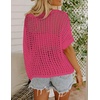 Zeagoo Short Sleeve Crochet Sweater Lightweight Summer Tops Beach Cover Ups(Rose Red)