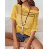 Zeagoo Short Sleeve Crochet Sweater Lightweight Summer Tops Beach Cover Ups(Yellow)