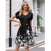 Zeagoo Summer Dresses for Women Casual A Line Dress 2026 V Neck Short Dresses Floral Sundress Pleated Boho Dress(Black Floral 01)