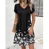 Zeagoo Summer Dresses for Women Casual A Line Dress 2026 V Neck Short Dresses Floral Sundress Pleated Boho Dress(Black Floral 01)