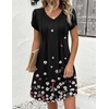 Zeagoo Summer Dresses for Women Casual A Line Dress 2026 V Neck Short Dresses Floral Sundress Pleated Boho Dress(Black Floral 02)