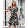 Zeagoo Summer Dresses for Women Casual A Line Dress 2026 V Neck Short Dresses Floral Sundress Pleated Boho Dress(Black Floral 03)