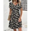 Zeagoo Summer Dresses for Women Casual A Line Dress 2026 V Neck Short Dresses Floral Sundress Pleated Boho Dress(Black Floral 03)