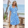 Zeagoo Summer Dresses for Women Casual A Line Dress 2026 V Neck Short Dresses Floral Sundress Pleated Boho Dress(Blue Floral a)