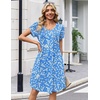 Zeagoo Summer Dresses for Women Casual A Line Dress 2026 V Neck Short Dresses Floral Sundress Pleated Boho Dress(Blue Floral a)
