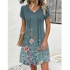 Zeagoo Summer Dresses for Women Casual A Line Dress 2026 V Neck Short Dresses Floral Sundress Pleated Boho Dress(Blue Green 02)