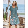 Zeagoo Summer Dresses for Women Casual A Line Dress 2026 V Neck Short Dresses Floral Sundress Pleated Boho Dress(Blue Green 02)