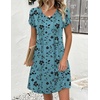 Zeagoo Summer Dresses for Women Casual A Line Dress 2026 V Neck Short Dresses Floral Sundress Pleated Boho Dress(Blue Green Floral)
