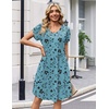 Zeagoo Summer Dresses for Women Casual A Line Dress 2026 V Neck Short Dresses Floral Sundress Pleated Boho Dress(Blue Green Floral)