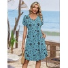 Zeagoo Summer Dresses for Women Casual A Line Dress 2026 V Neck Short Dresses Floral Sundress Pleated Boho Dress(Blue Green Floral)