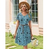 Zeagoo Summer Dresses for Women Casual A Line Dress 2026 V Neck Short Dresses Floral Sundress Pleated Boho Dress(Blue Green Floral)