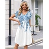 Zeagoo Summer Dresses for Women Casual A Line Dress 2026 V Neck Short Dresses Floral Sundress Pleated Boho Dress(Blue Printed)