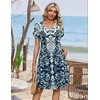 Zeagoo Summer Dresses for Women Casual A Line Dress 2026 V Neck Short Dresses Floral Sundress Pleated Boho Dress(Boho Blue Print)