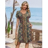 Zeagoo Summer Dresses for Women Casual A Line Dress 2026 V Neck Short Dresses Floral Sundress Pleated Boho Dress(Boho Brown Print)