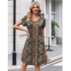 Zeagoo Summer Dresses for Women Casual A Line Dress 2026 V Neck Short Dresses Floral Sundress Pleated Boho Dress(Boho Brown Print)