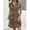 Zeagoo Summer Dresses for Women Casual A Line Dress 2026 V Neck Short Dresses Floral Sundress Pleated Boho Dress(Boho Brown Print)
