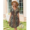 Zeagoo Summer Dresses for Women Casual A Line Dress 2026 V Neck Short Dresses Floral Sundress Pleated Boho Dress(Boho Brown Print)