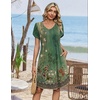 Zeagoo Summer Dresses for Women Casual A Line Dress 2026 V Neck Short Dresses Floral Sundress Pleated Boho Dress(Green Floral 01)