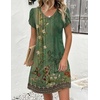 Zeagoo Summer Dresses for Women Casual A Line Dress 2026 V Neck Short Dresses Floral Sundress Pleated Boho Dress(Green Floral 01)