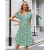 Zeagoo Summer Dresses for Women Casual A Line Dress 2026 V Neck Short Dresses Floral Sundress Pleated Boho Dress(Green Floral 02)