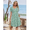 Zeagoo Summer Dresses for Women Casual A Line Dress 2026 V Neck Short Dresses Floral Sundress Pleated Boho Dress(Green Floral 02)