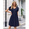 Zeagoo Summer Dresses for Women Casual A Line Dress 2026 V Neck Short Dresses Floral Sundress Pleated Boho Dress(Navy Blue)