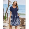 Zeagoo Summer Dresses for Women Casual A Line Dress 2026 V Neck Short Dresses Floral Sundress Pleated Boho Dress(Navy Floral 01)