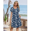 Zeagoo Summer Dresses for Women Casual A Line Dress 2026 V Neck Short Dresses Floral Sundress Pleated Boho Dress(Navy Floral 02)