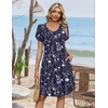 Zeagoo Summer Dresses for Women Casual A Line Dress 2026 V Neck Short Dresses Floral Sundress Pleated Boho Dress(Navy Floral 03)