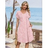 Zeagoo Summer Dresses for Women Casual A Line Dress 2026 V Neck Short Dresses Floral Sundress Pleated Boho Dress(Pink Dot)