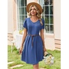 Zeagoo Summer Dresses for Women Casual A Line Dress 2026 V Neck Short Dresses Floral Sundress Pleated Boho Dress(Solid Blue)