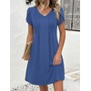 Zeagoo Summer Dresses for Women Casual A Line Dress 2026 V Neck Short Dresses Floral Sundress Pleated Boho Dress(Solid Blue)