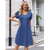 Zeagoo Summer Dresses for Women Casual A Line Dress 2026 V Neck Short Dresses Floral Sundress Pleated Boho Dress(Solid Blue)