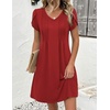 Zeagoo Summer Dresses for Women Casual A Line Dress 2026 V Neck Short Dresses Floral Sundress Pleated Boho Dress(Solid Red)