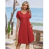 Zeagoo Summer Dresses for Women Casual A Line Dress 2026 V Neck Short Dresses Floral Sundress Pleated Boho Dress(Solid Red)
