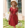 Zeagoo Summer Dresses for Women Casual A Line Dress 2026 V Neck Short Dresses Floral Sundress Pleated Boho Dress(Solid Red)