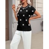 Zeagoo Sweaters for Women Tops Short Sleeve Crewneck Basic Fashion Clothing(White Floral-black Jh454)