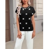 Zeagoo Sweaters for Women Tops Short Sleeve Crewneck Basic Fashion Clothing(White Floral-black Jh454)